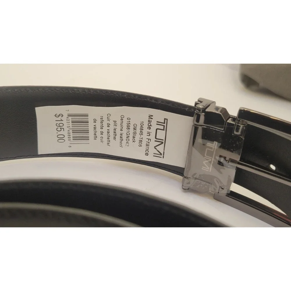 TUMI 015981GND42 Men's‎ Black Leather Belt 42/105 Gunmetal Buckle France Bag